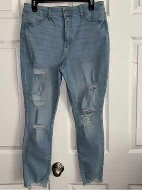 Light Blue Distressed Women’s Jeggings - high rise